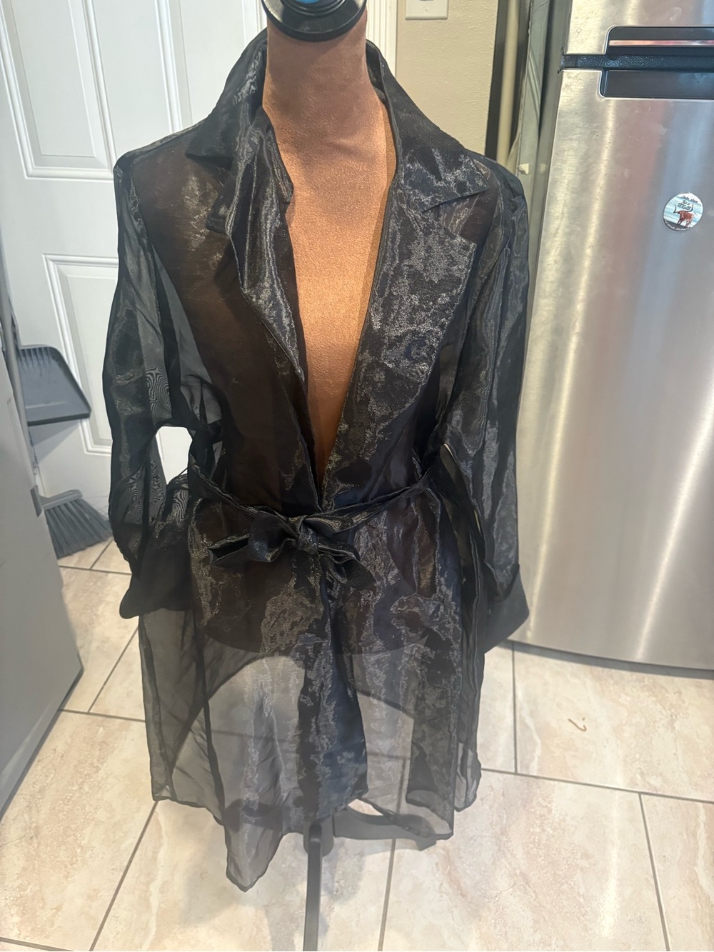 Sheer Black Tie-Waist Camisole Cover-Up